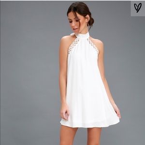 ANY SWAY, SHAPE, OR FORM WHITE LACE HALTER DRESS